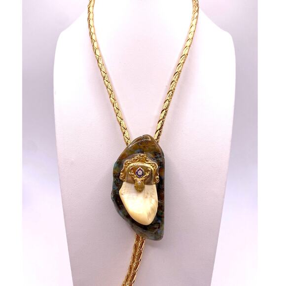 Vntg Bennett Native AmericanDesigner Bolo Tie Agate Large Stone and Claw 34” - Picture 4 of 10